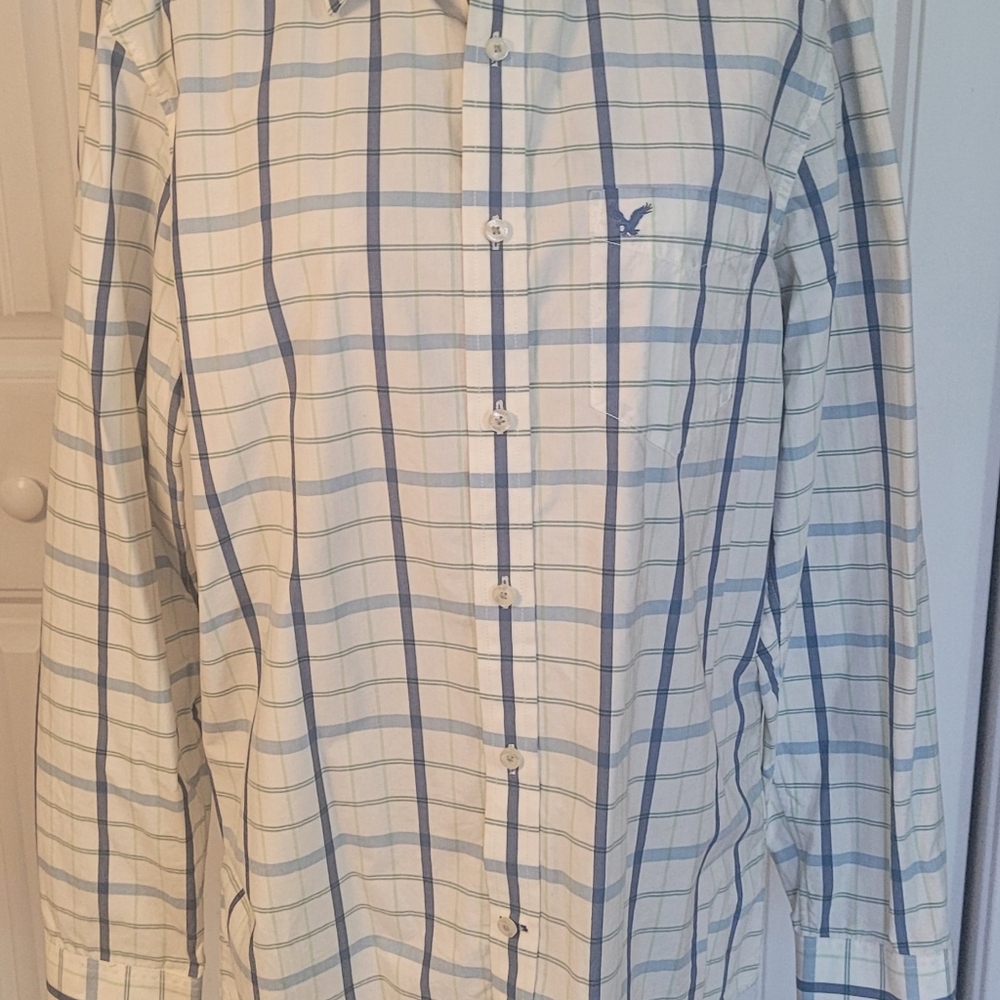 American Eagle Outfitters Blue/Green Plaid Shirt, EUC, L (Vintage Fit)🟦⬜️🟩